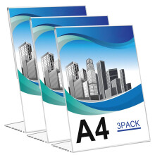 Samamoca 3 Pack A4 Acrylic Sign Holder,L Shape Display Stand,A4 Perspex Display Stand,Clear Poster Menu Holders for Office School Shop Restaurant