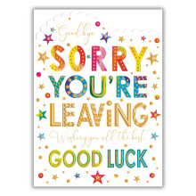 Noel Tatt Sorry You're Leaving Card - Rainbow Good Luck Messages Embossed with Foil and Die-Cut Details - Eco-Friendly and Recyclable