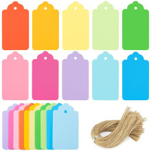 HAKACC 200PCS Colorful Gift Tags with String, Small Paper Tags in 10 Assorted Colours for Christmas Wrapping, Festive Crafts, Scrapbooking, Bookmarks