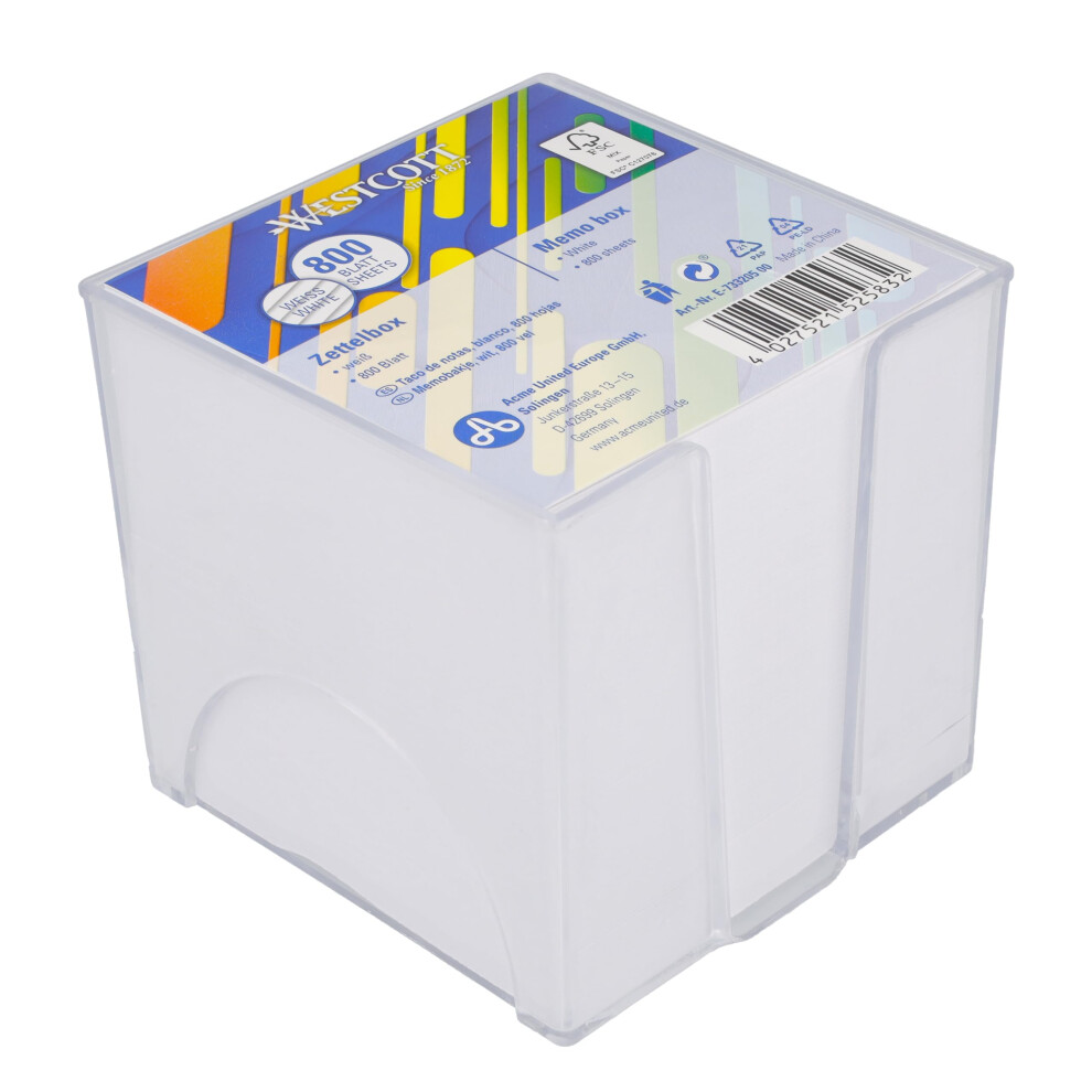 Photos - Other Office Equipment Westcott note block white 800 sheets in note box | memo block with 9 x 9 cm sheets in white | sturdy box made of transparent