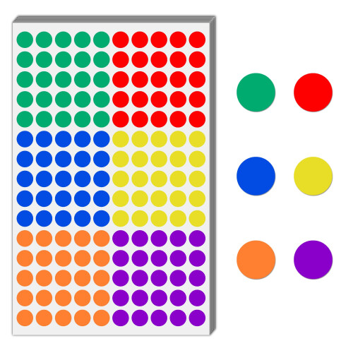 3000 Pieces - 12mm Coloured Dot Stickers, Sticky Dots Labels, 6 Assorted Colours
