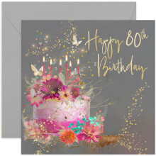 Old English Co. Special 80th Birthday Card for Women - Eighty Female Birthday Card - Pink Birthday Cake Sparkles and Butterflies Card - For Aunt, Mum