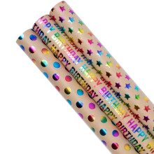 3 Rolls Birthday Gift Wrapping Paper, 43cm*3m Recyclable Kraft paper Print with Dots Star, Suitable for Birthday, Party, Wedding, Festival Gift Decor