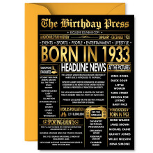 Gold 93rd Birthday Card for Men Women - Black & Golden Newspaper Born in 1933 - Happy 93 Birthday Cards for Grandad Wife Auntie Nanny Uncle Grandma,