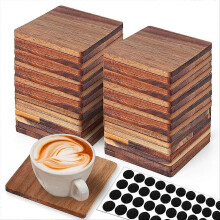 36 Pieces Unfinished Wood Coasters, 4 Inch Square -Wooden Coasters for Crafts with Non-Slip Silicon