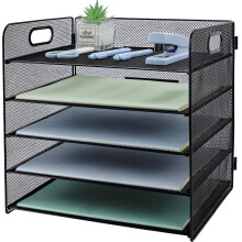 HIHOBDAY 5 Tier Paper Organiser Mesh Letter Tray Metal Magazine File Desk Storage For Office School Home, Black