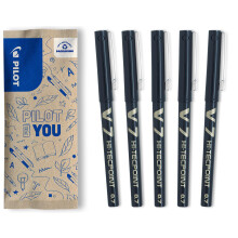 PILOT - Set of 5 V7 - Liquid Ink Rollerball - Black - Medium Tip