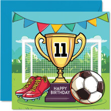 11th Birthday Card Boy - Champions Winners Trophy - Football Birthday Card for 11 Year Old Boy, Age 11 Boys Cards, 145mm Footy Greeting