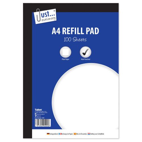 Just stationery 100 Sheet A4 Plain Refill Pad 5005 White