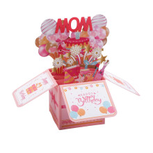 Happy Birthday Mom Pop up Card, Thoughtful Birthday Cards for Mom Colorful Balloons Excitement Fireworks Gift Box with Envelope Creative Pop up Birth