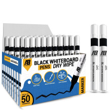 Aibulo 50x Black Whiteboard Pens | Dry Wipe Marker Bullet Tip | Non-Toxic Low Odor Ink | Erasable White Board Markers for Classroom, Office & Home