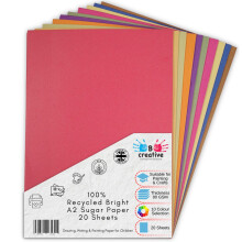 Be Creative A2 Recycled Sugar Paper Bright Colours 20 Large Sheets in 10 Assorted Colours, Great for Arts & Crafts, Drawing