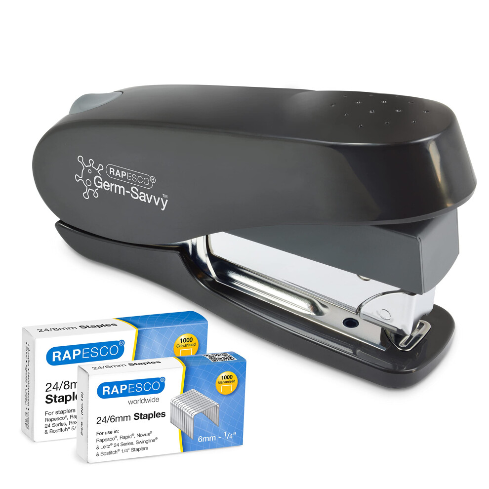 Photos - Other Office Equipment Rapesco 1466 Germ-Savvy Antibacterial, ECO Luna Less Effort Stapler with 2000 Staples, 50 Sheet Capacity, Black 