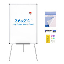 VIZ-PRO Magnetic Whiteboard Easel, 90 x 60 cm, Portable Dry Erase Board Height Adjustable for School Office and Home