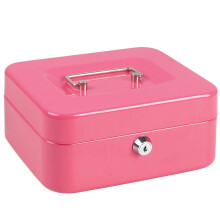 Cash Box with Money Tray, Metal Locking Money Box with Key Lock for Security, 7 4/5" x 6 4/5" x 3 3/5", Pink