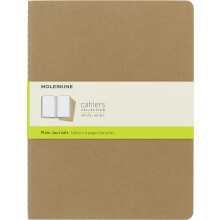 Moleskine Cahier Journal, Set of 3 Notebooks With Blank Pages, Cardboard Cover and Visible Cotton Stitching, Brown, 120 Pages, Extra Large, 19 x 25 c