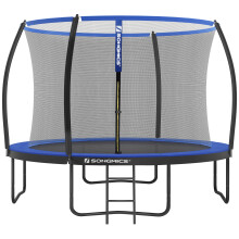 SONGMICS Garden Trampoline Round Diameter 305 cm with Safety Net, Ladder and Padded Bars, Safety Cover, Outdoor Safety, Black/Blue STR10BK