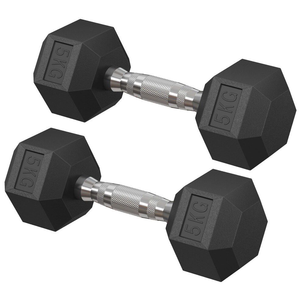 Songmics Dumbbell Set, Pair Of Hexagonal Dumbbells, Total 10 Kg, Workout, Fitness Training, Weightlifting At Home, Gym, Ink Syl050b01 Black