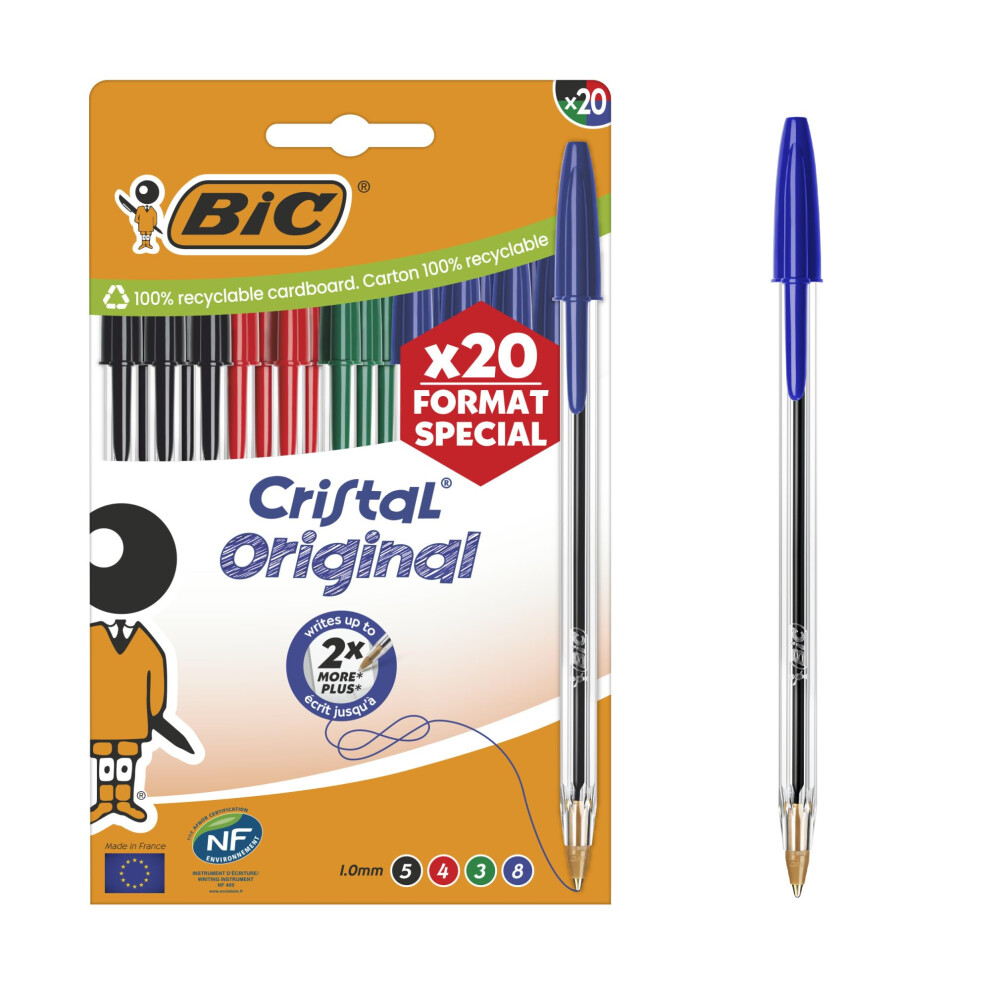 Bic Cristal Original Ball Pens Medium Point (1.00 Mm) - Assorted Ink Colours, Special Edition Box Of 20