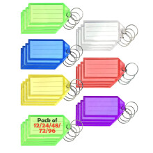 12/24/48/96 Pack Key Tags with Labels, Key Rings with Tags, Plastic Key Labels, 6 Colours - Ideal for Luggage, ID, Name, Label - for Home, Office