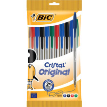 BIC Cristal Original Ballpoint Pens, Every-Day Biro Pens, Fine Point (1.0mm), Ideal for School, Assorted Colours, Pack of 10