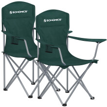 SONGMICS Set of 2 Folding Camping Chairs, Comfortable, Heavy Duty Structure, Max. Load Capacity 150 kg, with Cup Holder, Outdoor Chairs, Green GCB08G