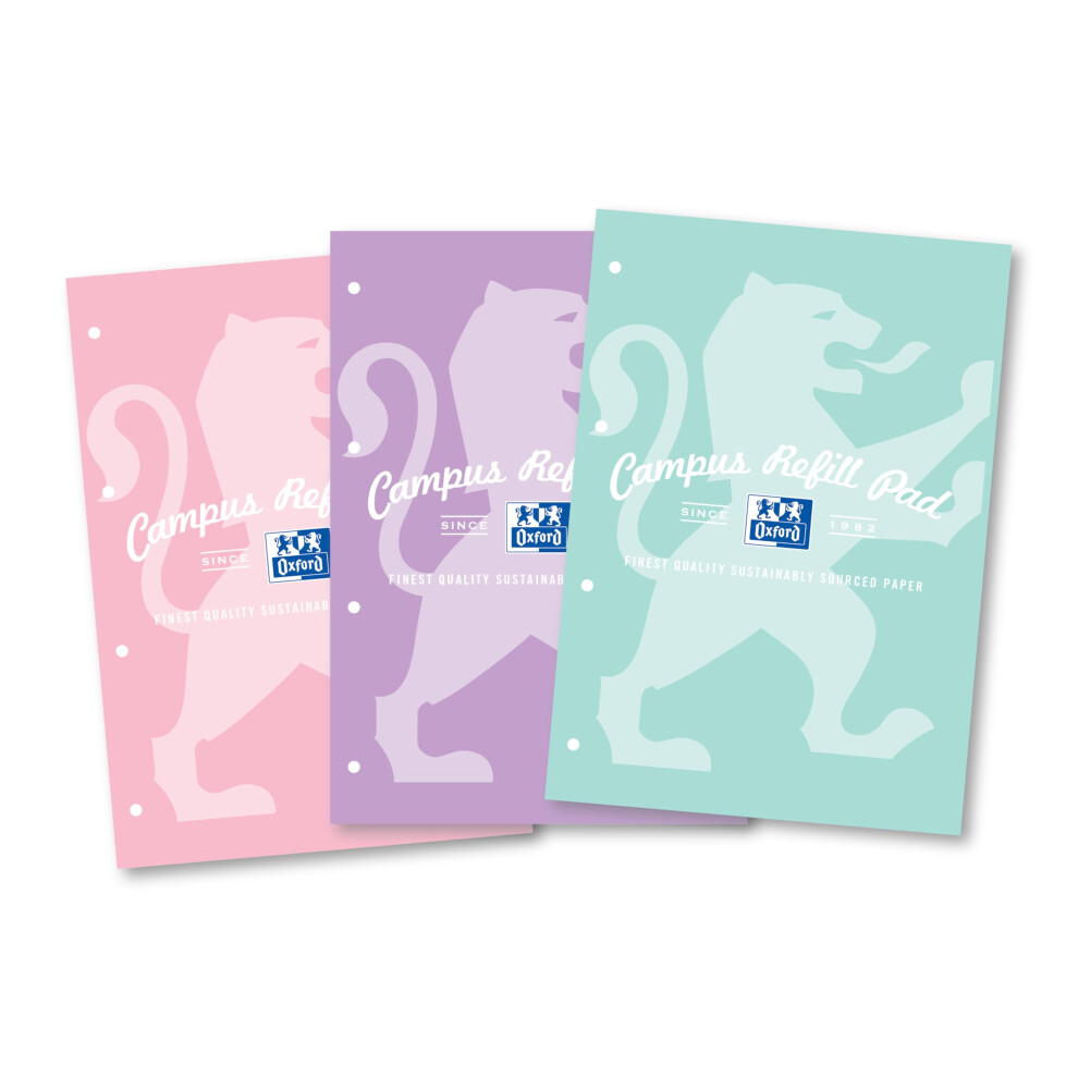 Photos - Other Office Equipment Oxford Campus, Lined Paper A4 Refill Pad, 140 Pages, Pastel Colours, Pack of 3 