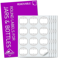Labels for Jars and Bottles - 60 Round, Removable, Waterproof White Stickers - Ideal for Spice Jars, Kitchen, Travel Bottles