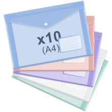 ASTARON 10 Pack A4 Plastic Envelopes Folders, Clear Document Folders Snap Envelopes, A4 File Folder with Label Pocket, for School Home Work Office, 5