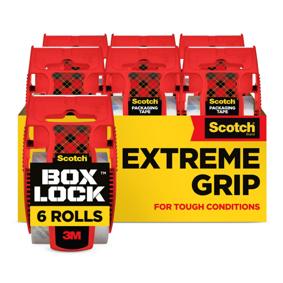Scotch Box Lock Packaging Tape, 6 Rolls With Dispensers, 48 Mm X 20.3 M - Strong Clear Packing Tape, Ideal For Shipping Christmas Gifts And Presents