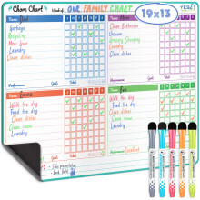 Yes4Quality - Magnetic Dry Erase Chore Chart - 48x33 cm - Behaviour Chart for Multiple Kids - Family Weekly Chores Checklist - Stain Resistant Planne