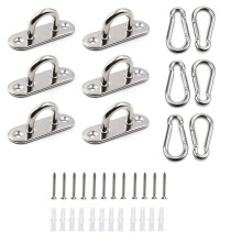 HOMPER 6Pcs M5 304 Stainless Steel Oblong Pad Eye Plate and Carabiner Clips