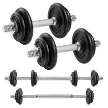 SONGMICS 2-in-1 Cast Iron Dumbbells, 2 x 10 kg Weight Plates, Adjustable for Men Women Workout, Fitness Training, Weight Lifting, Home Gym, Ink Black