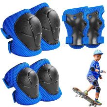 Kids Knee Pads, 6Pcs Kids Knee And Elbow Pads for Skateboard(Black & Blue)