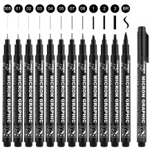 Funnasting Fineliner Pens, 12 pcs Fineliner Pens Black with Fine Medium Brush Tip and Waterproof Pigment Ink for Drawing, Writing, Designing, Non-tox