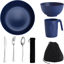 Houbobo Camping Plates and Bowls Set, Unbreakable Camping Cutlery Set