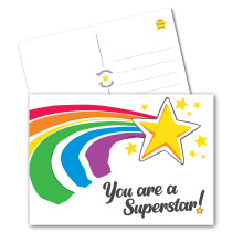 You Are A Superstar Postcards 4x6, A6 (x50 Pack) for Kids and Adults. Positive School Teacher Thanks You Cards, Kindness Cards