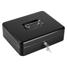 Cash Box with Key, Money Tin Box with Tray, Lockable Money Saving Box for Home, Office and Events, 30 * 24 * 9cm