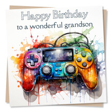 Happy Birthday Grandson Card – Gaming Controller Design – Gamer Birthday Card for Grandson – Made in UK