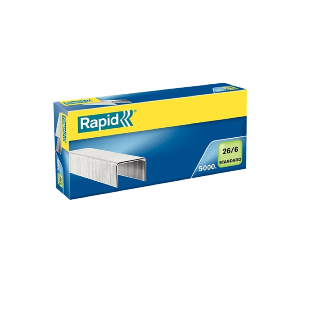 Rapid 26/6Mm Standard Staples, For Stapling Up To 20 Sheets, Use With Desktop And Electric Staplers, Galvanised Wire, Box Of 5000, 24861800