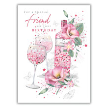 Noel Tatt Special Friend' General Female Birthday Card for Women - Gin Bottle, Glasses & Flowers Embossed with Foil Details - Eco-Friendly & Recyclab