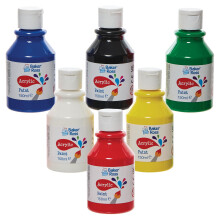 Baker Ross FN505 Primary Colours Acrylic Paints Pack 150ml - Pack of 6, Paint Value Pack of Bottles, Paint for Kids