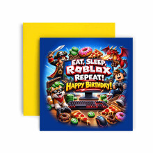 Huxters Birthday Card for Boys and Teens - Cool Gamer Computer Game Design - Eat, Sleep, Roblox, Repeat Fantasy Style