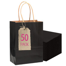 Gcardist Mini 50PCS Gift Paper Bags 12x6x15cm Gift Bag with Handles Bulk Black Bags For Party Supply (4.5"x2.5"x6")