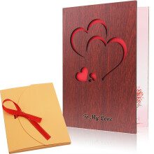 Creawoo Handmade Walnut Wood Love Greeting Card Unique Card Box Idea Greeting Card for Valentine's Day