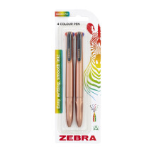 Zebra Pen Z-GRIP 4 Colour Retractable Ballpoint Pens 2pk - Rose Gold Side Click Pens, Medium Point With Black, Blue, Green & Red Ink, Ergonomic Grip,