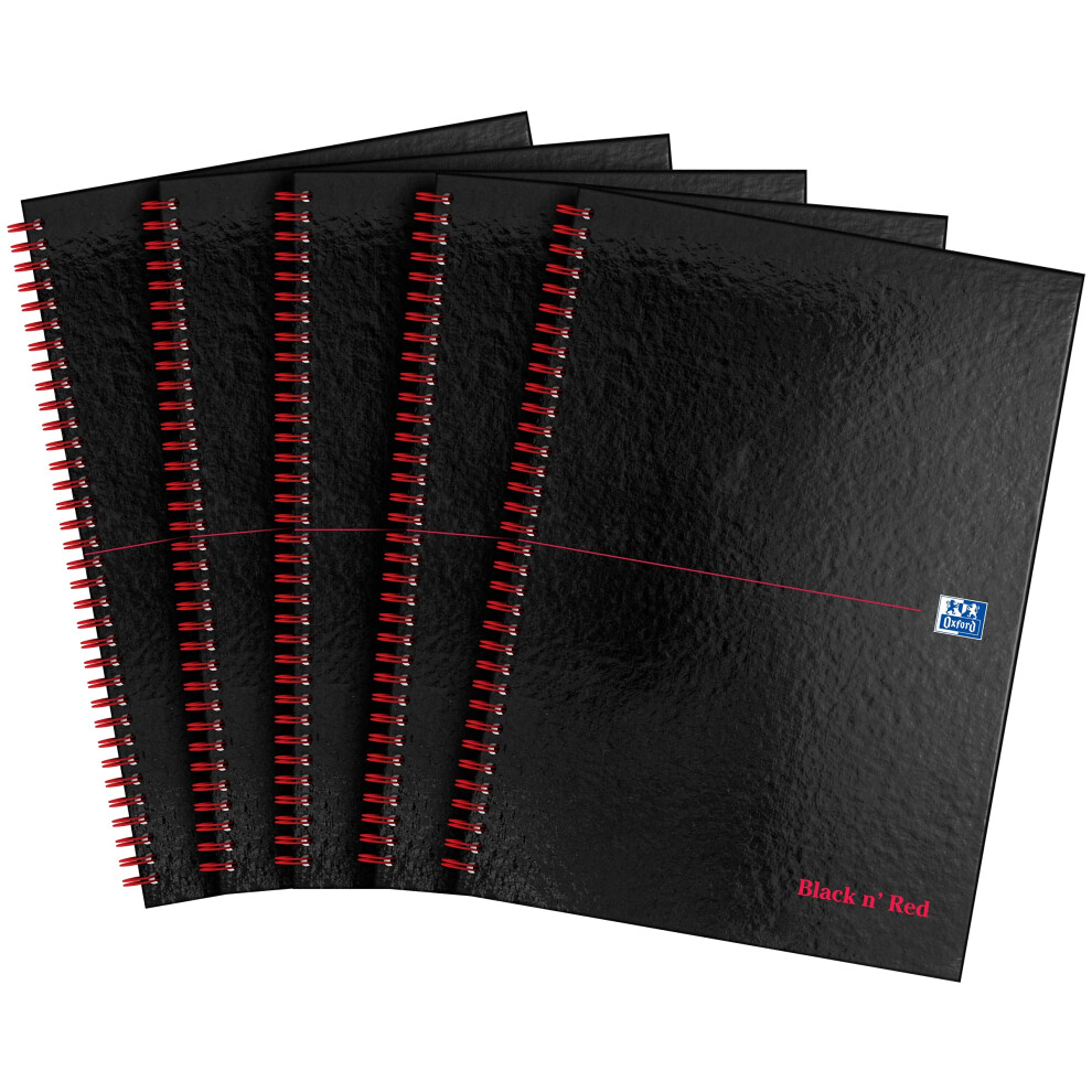 Photos - Other Office Equipment Oxford Black n' Red A4 Perforated Glossy Hardback Wirebound Ruled Notebook, Pack of 5