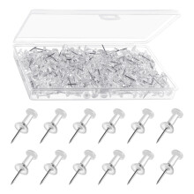 Moendergo 200 PCS Clear Push Pins,Map Pins with Storage Box,Thumb Tacks Drawing Pin for Bulletin Board, Cork Board, Wall Hangings