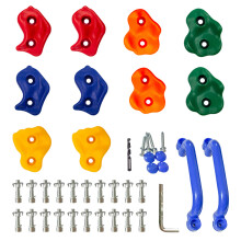 KINSPORY Rock Climbing Holds, Climbing Wall Holds for Kids, Colourful Climbing Set with Two Blue Handles for Indoor Outdoor Playground PlaySet Buildi