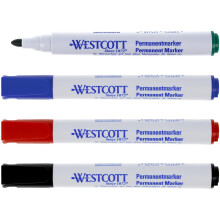 Westcott Permanent Marker 4 pieces Black, Red, Blue, Green | Set of waterproof marker pens | 1.5-3.0 mm bullet tip | lightfast, quick-drying, smudge-